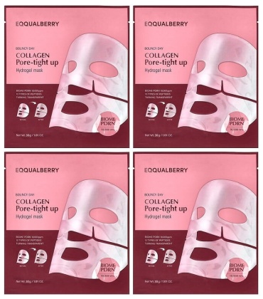Маска для лица EQQUALBERRY гидрогелевая Bouncy Day, Collagen Pore-Tight Up, гидрогелевая маска для лица, 4 шт. по 30 г 4 шт