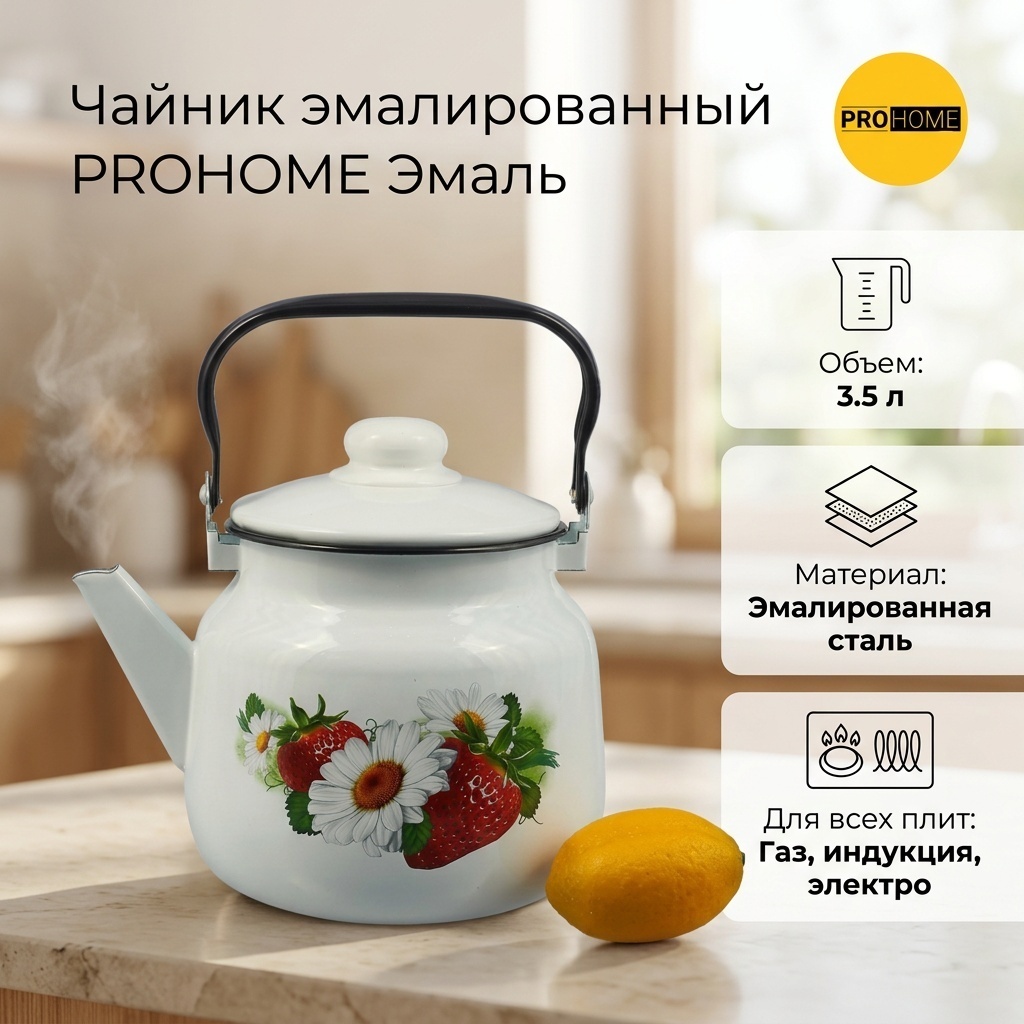 Чайник Эмаль 3.5 л, эмалированная сталь