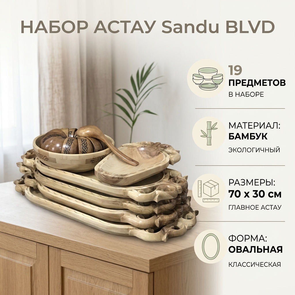 Астау A BLVD 70х30 см, бамбук, 19 шт