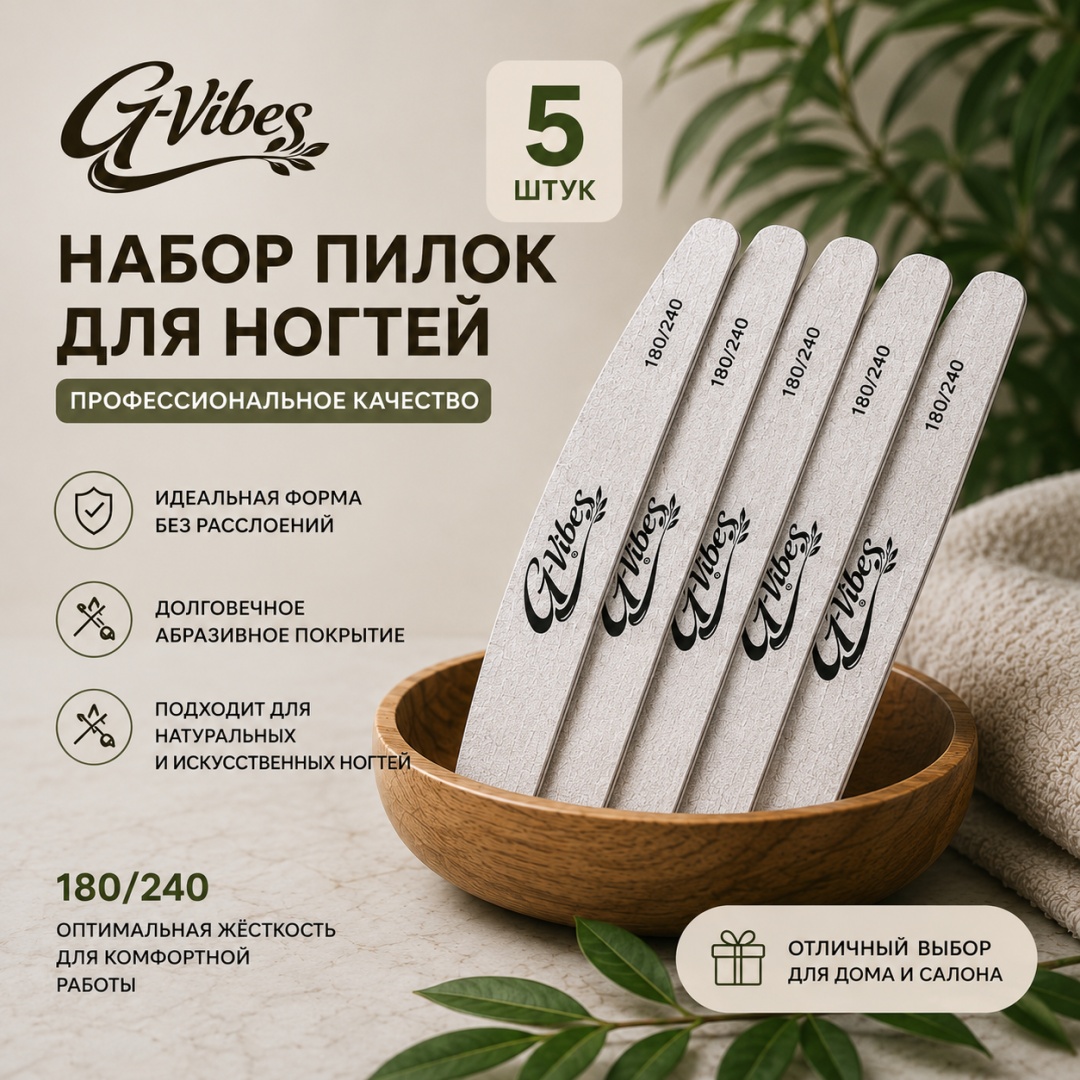 G-Vibes маникюрная пилка 180/240 грит 5 шт