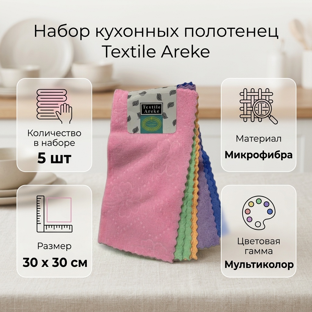 Набор полотенец 30x30 см, микрофибра, 5 шт,