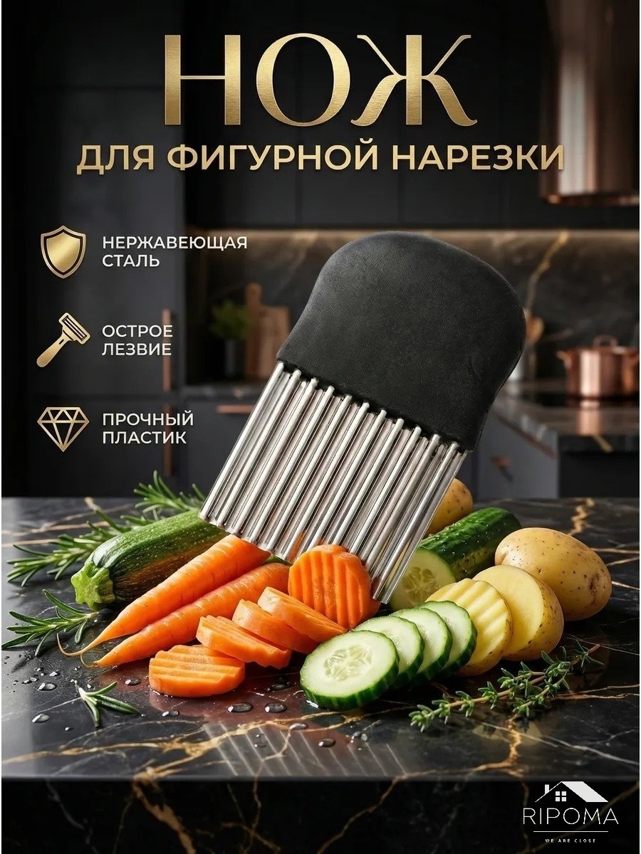 Овощерезка RIPOMA WE ARE CLOSE PRC для нарезки овощей и фруктов, волнистое лезвие из нержавеющей стали, алюминиевый корпус, 13,7*9*7, 1 шт