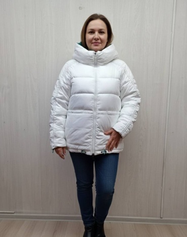 Пуховик Button белый, бирюзовый