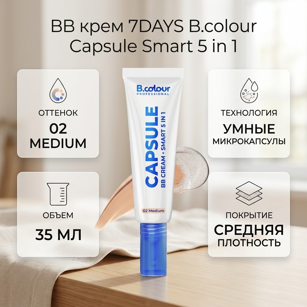 7DAYS B.colour Capsule Smart 5 in 1 BB крем 02 Medium 35 мл