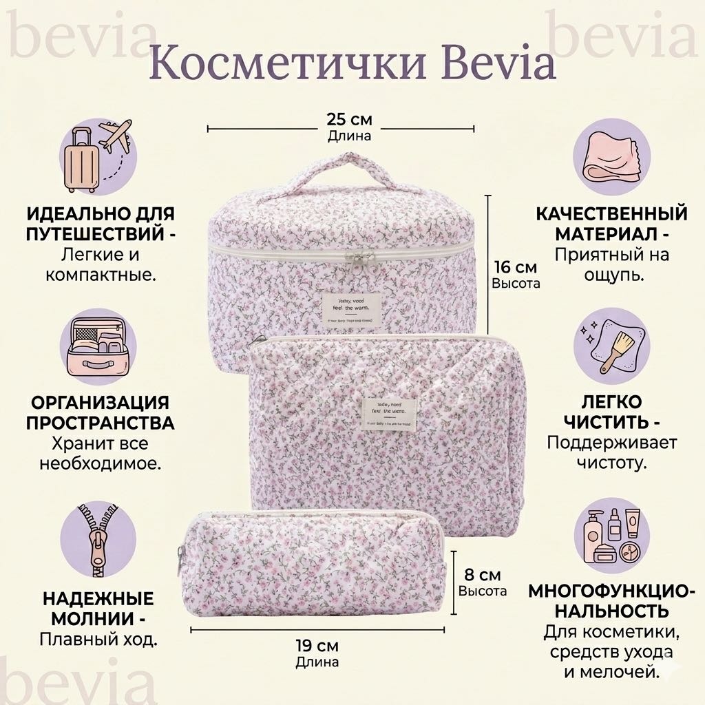 Bevia косметичка текстиль розовый 16X25 см