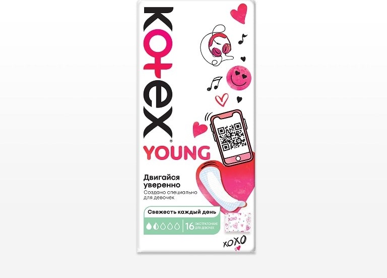 Kotex прокладки ежедневные Young экстратонкие 16 шт
