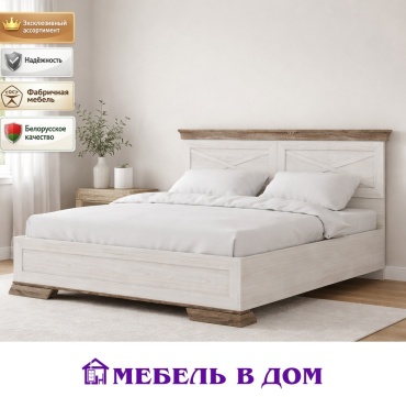 Кровать Мебель в Дом MARSELLE двуспальная, 180x200 см (без матраса, без подъёмного механизма) белый, светло-коричневый