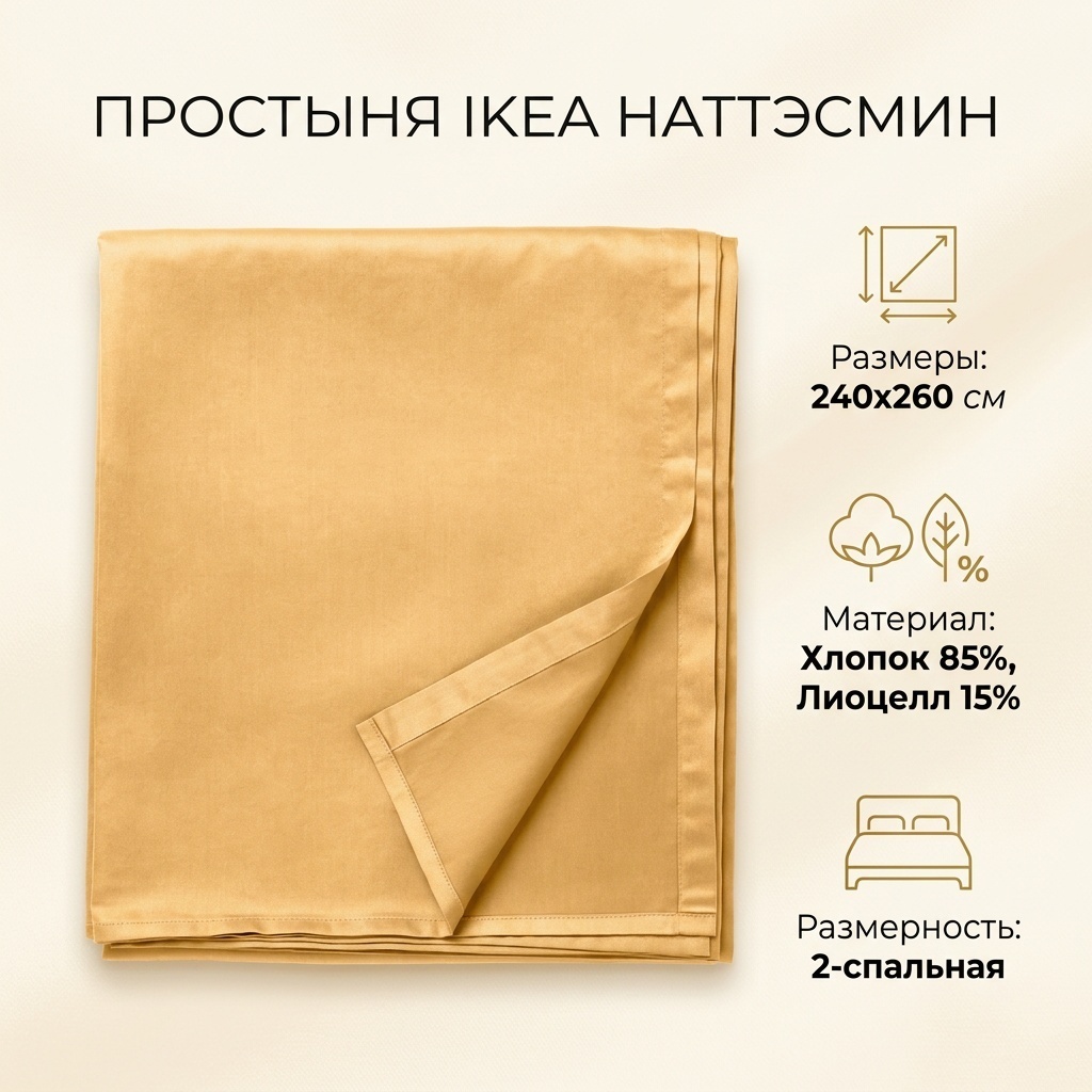 Простыня IKEA 240x260, хлопок, лиоцелл