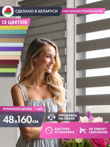 Ролл-шторы Однотонная серый 48x160 см