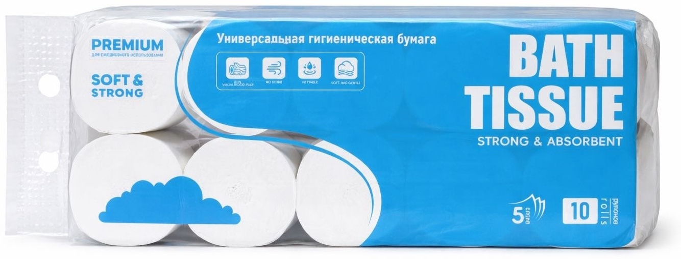 Туалетная бумага 5-слойный 10 шт, первичная целлюлоза