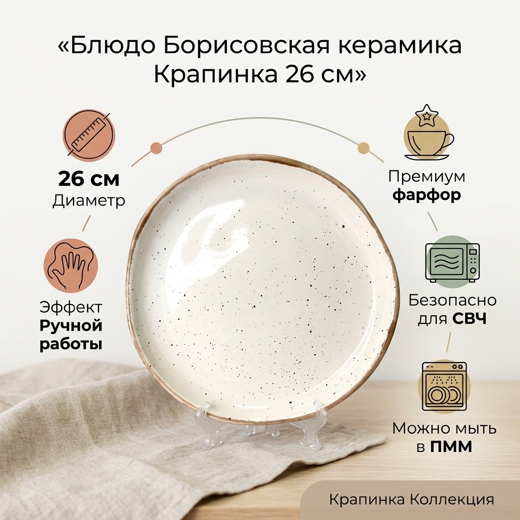 Блюдо Борисовская керамика Крапинка 26х26 см, фарфор, 1 шт