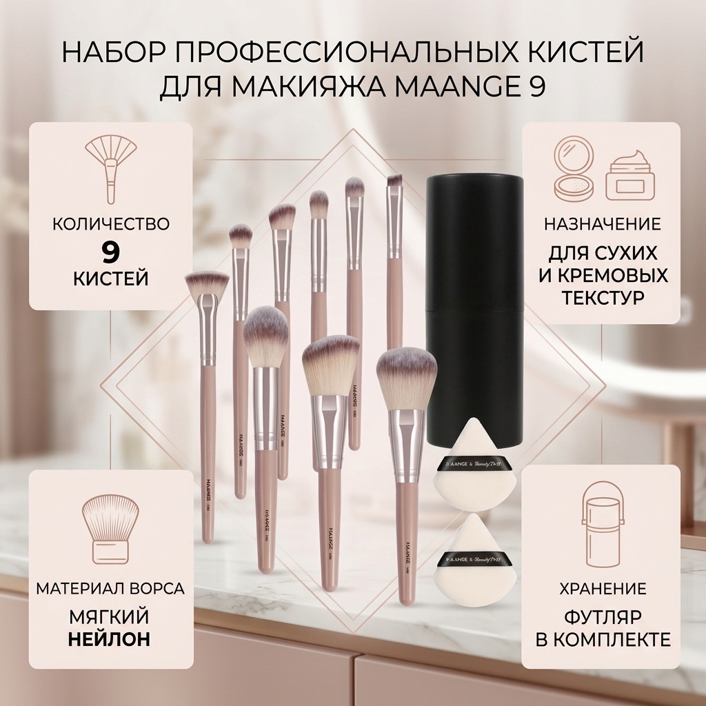 Maange Набор профессиональных кистей для макияжа 9
