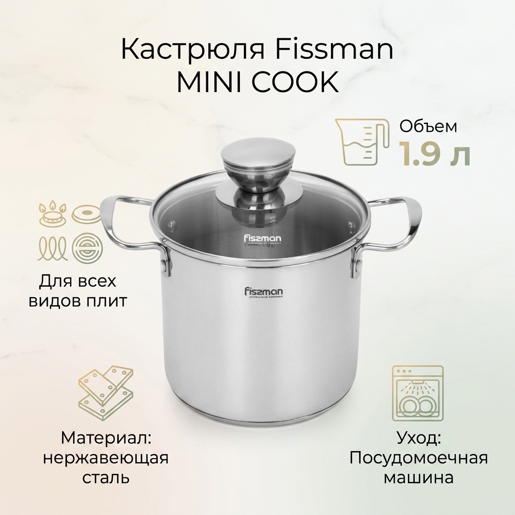 Кастрюля 1.9 л, Fissman MINI COOK нержавеющая сталь
