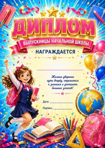 Диплом Диплом выпускницы начальной школы А4 1 шт