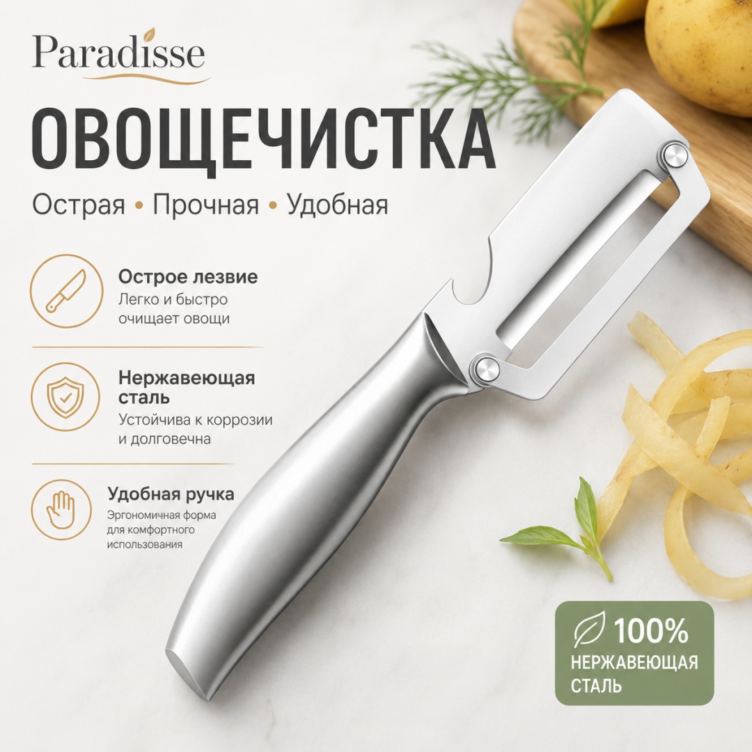Овощечистка Paradisse нержавеющая сталь, нержавеющая сталь, серебристый