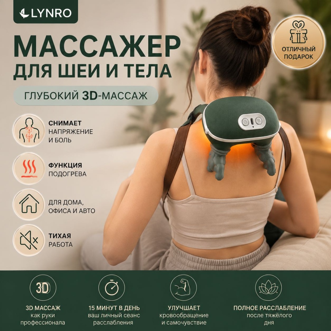 Массажер LYNRO L-33 воротник 3D-массаж, акупунктурный, разминающий, разогревающий