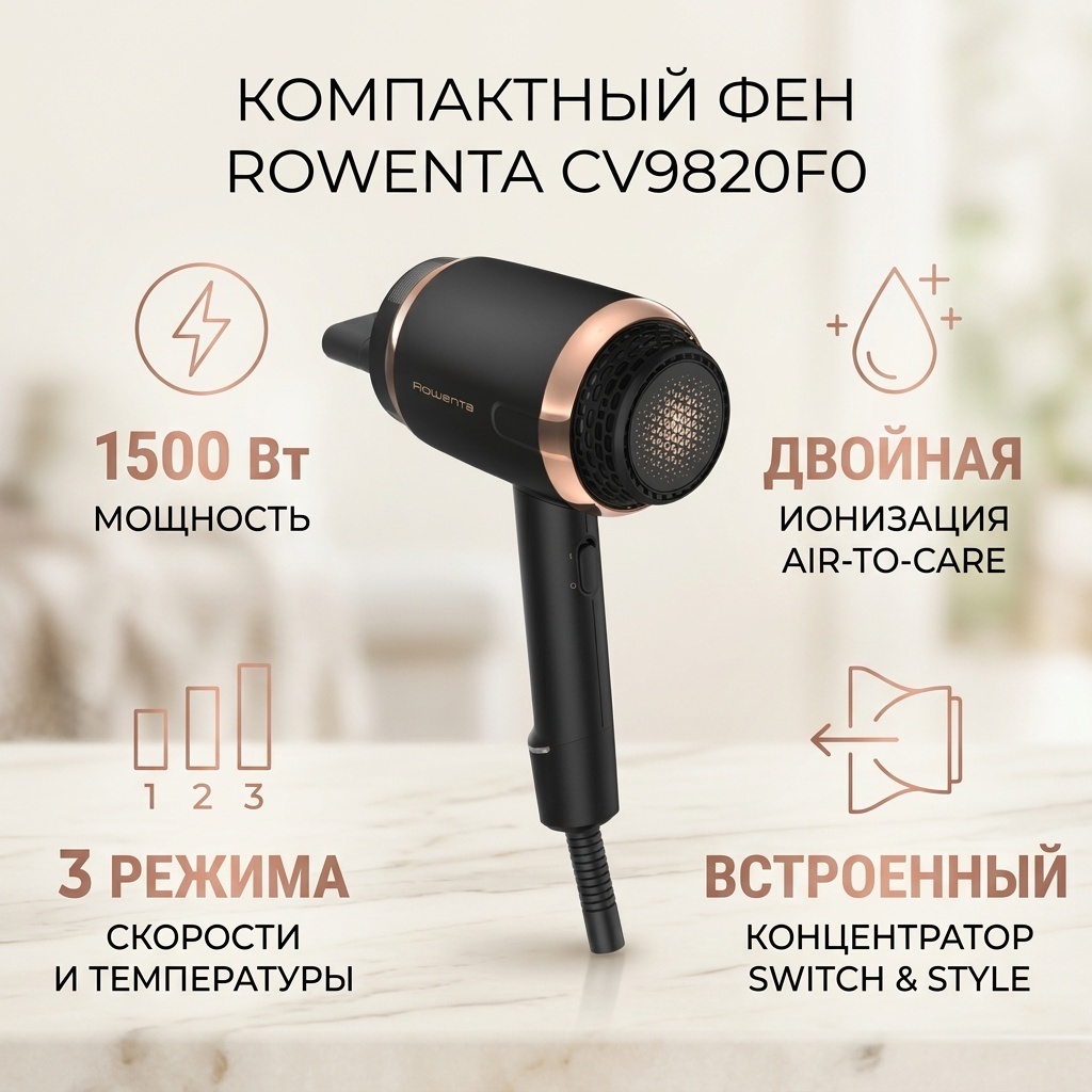 Rowenta CV9820F0 компактный фен розовый