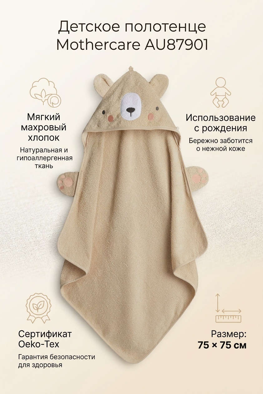 Полотенце Mothercare 75x75 см, хлопок, 1 шт,