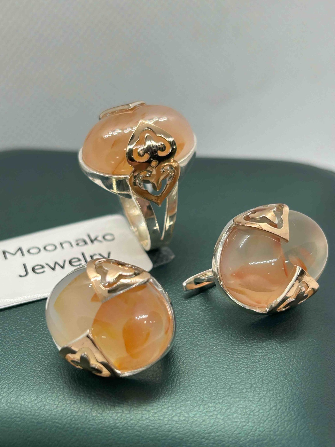Moonako Jewelry Комплект укр агат вес 17 г серебро, золото, агат
