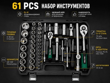 Набор инструментов автомобильный 61 в 1 100-TON S61