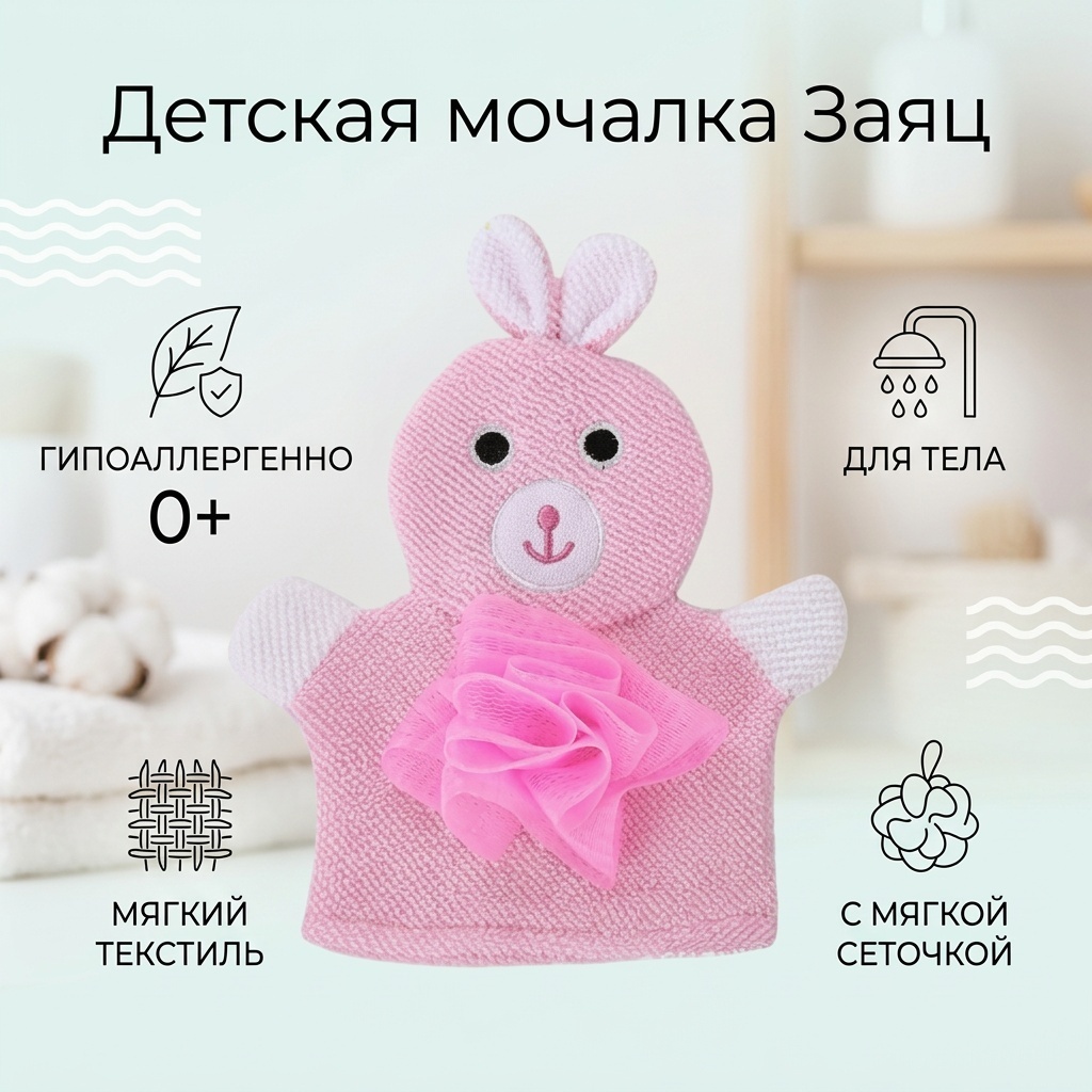 Детская мочалка для тела, универсальное розовый 1 шт