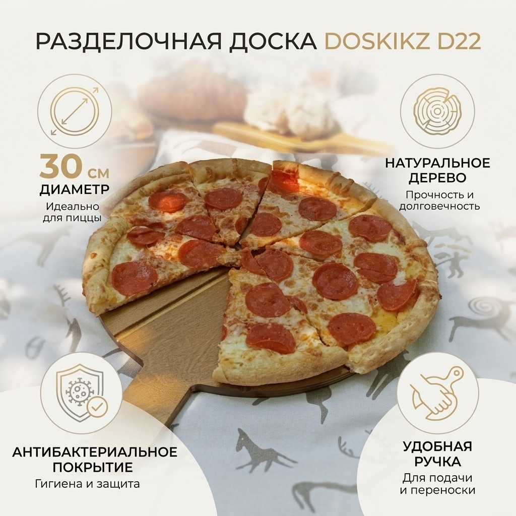 Doskikz разделочная доска 30см для пиццы D22 1 шт, дерево