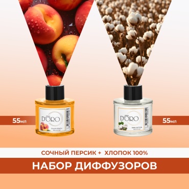 Диффузор с палочками Gamma D'ORO персик, хлопок 110 мл