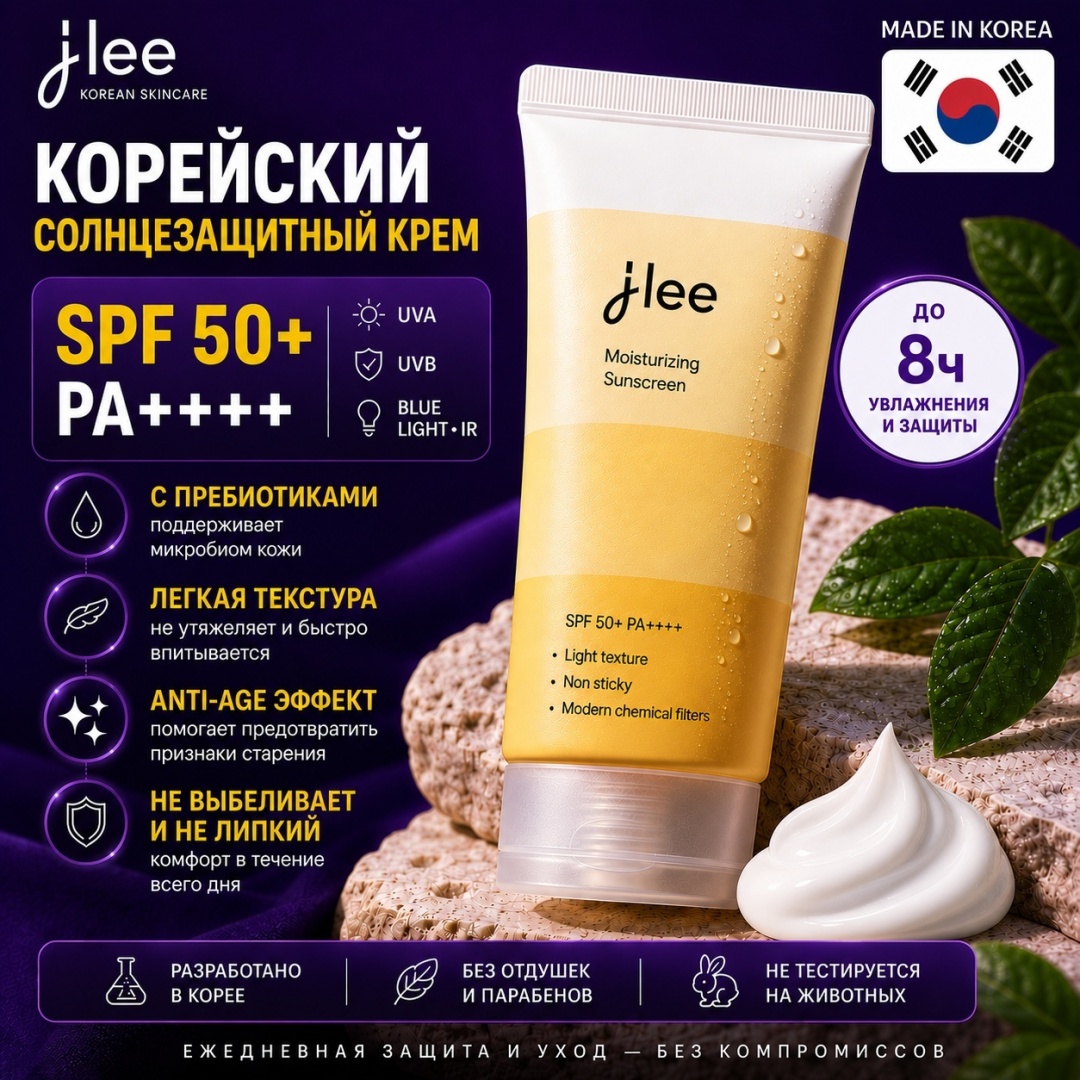 J lee крем Moisturizing Sunscreen SPF для лица, для зоны декольте 50 мл