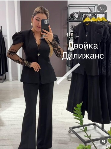 Костюм вечерний черный, розовый