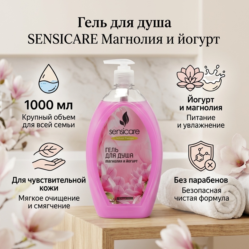 SENSICARE Магнолия и йогурт гель 1000 мл