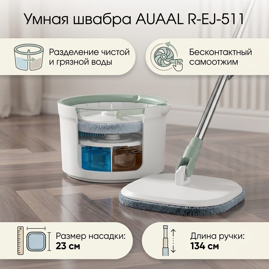 Швабра для пола AUAAL, материал насадки: микрофибра, белый