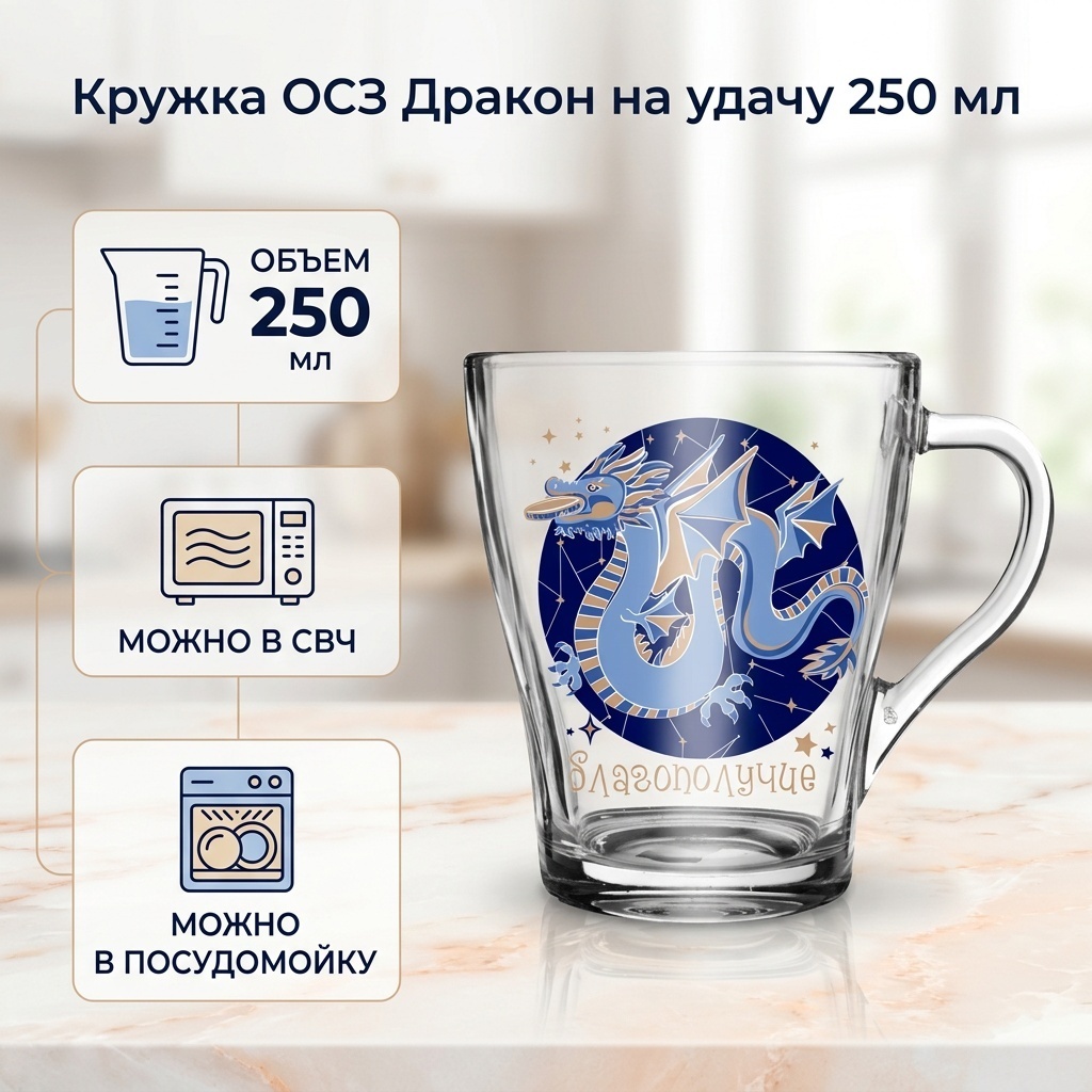 Кружка ОСЗ «Дракон на удачу», 250 мл, стекло, 1 шт.
