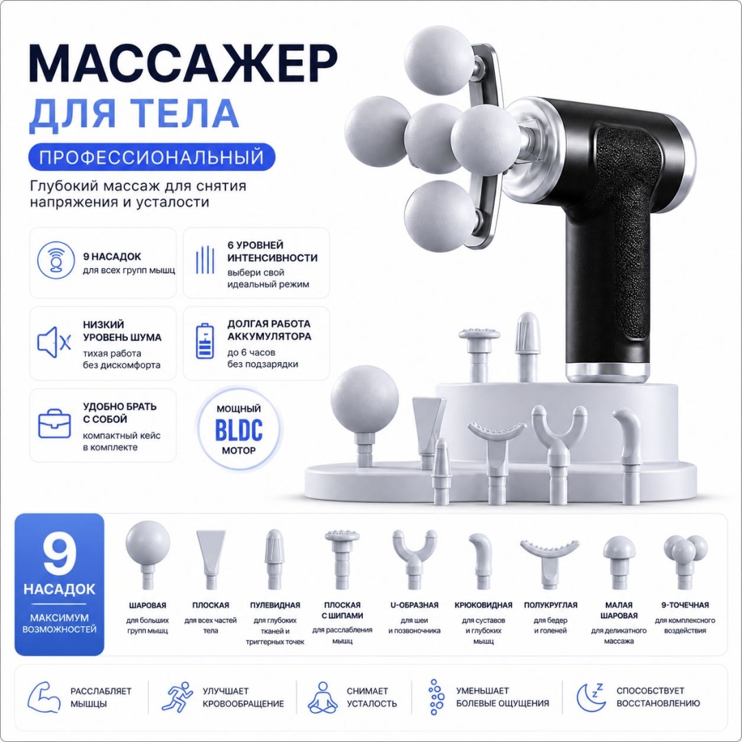Массажер IALY Home Ih-183737 массажный пистолет акупунктурный, вибрационный, надавливающий, разминающий