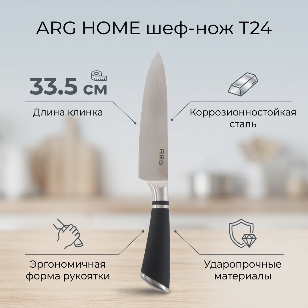 Шеф-нож ARG Home T24, лезвие: сталь 1 шт