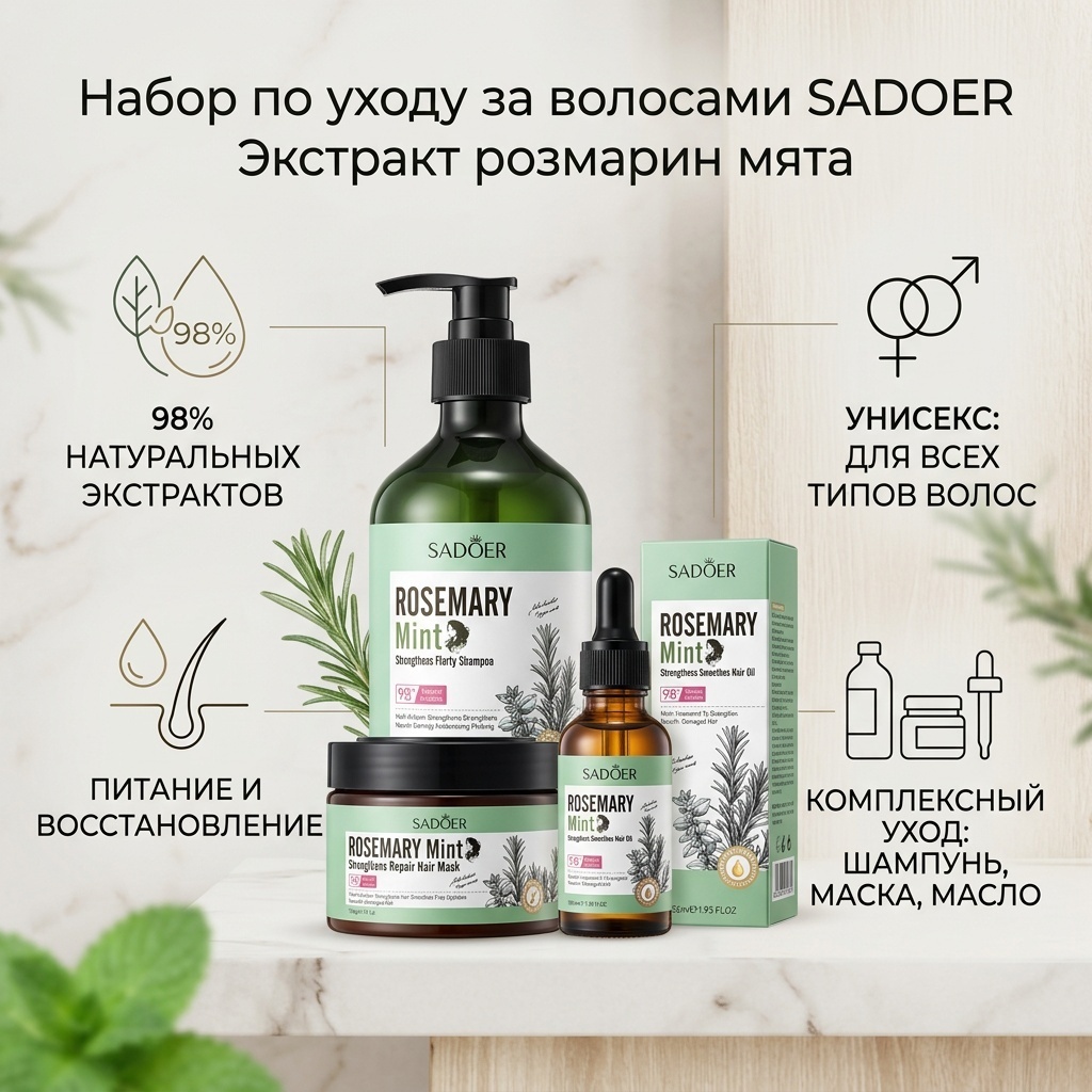SADOER Экстракт розмарин мята набор по уходу за волосами унисекс