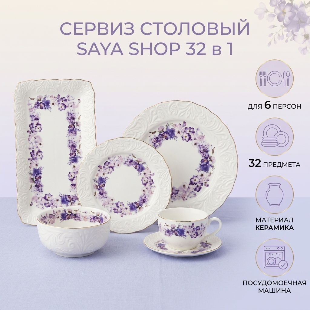 Сервиз на 6 персон SAYA SHOP , предметов: 32, столовый, керамика