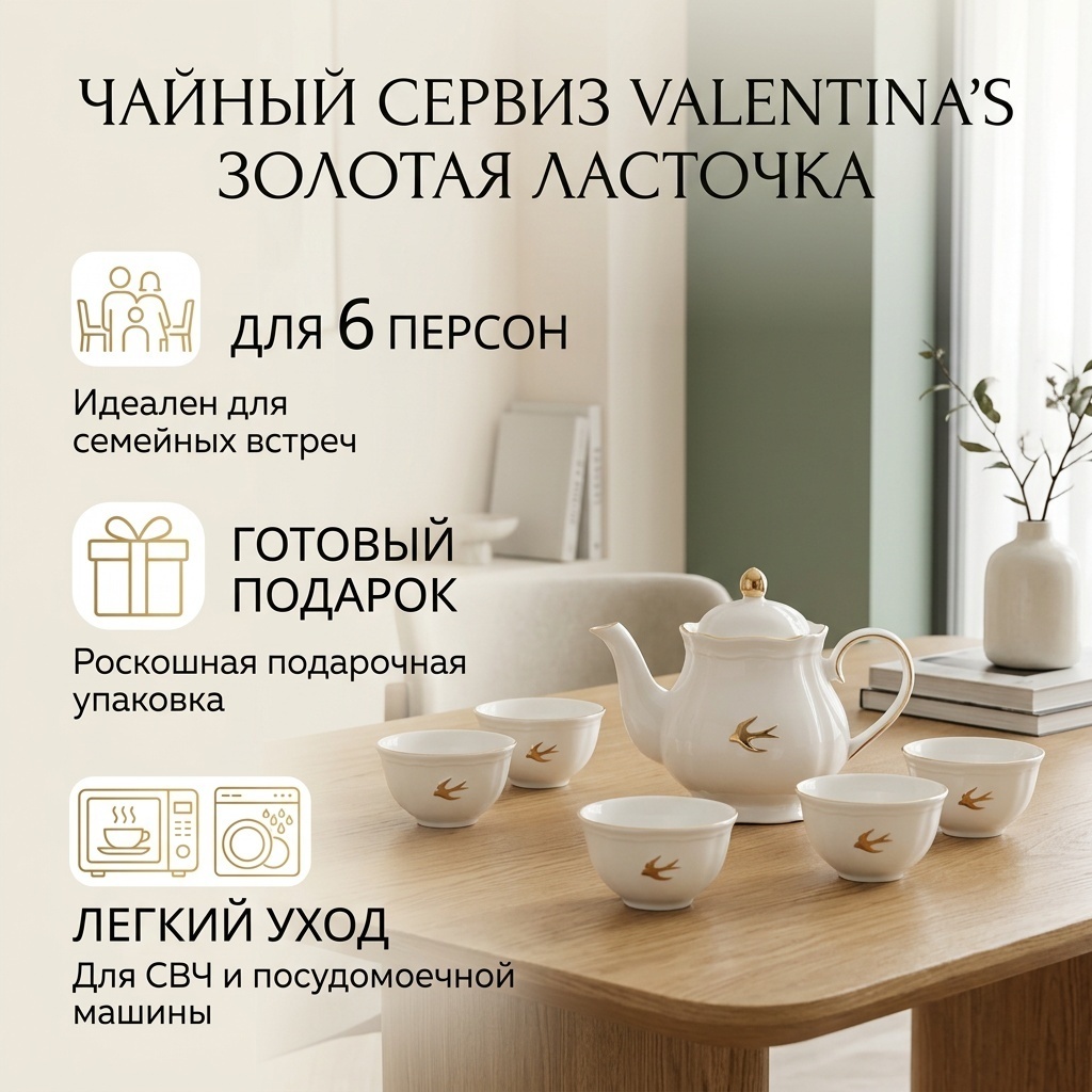 Сервиз на 6 персон VALENTINA'S , предметов: 7, чайный, керамика