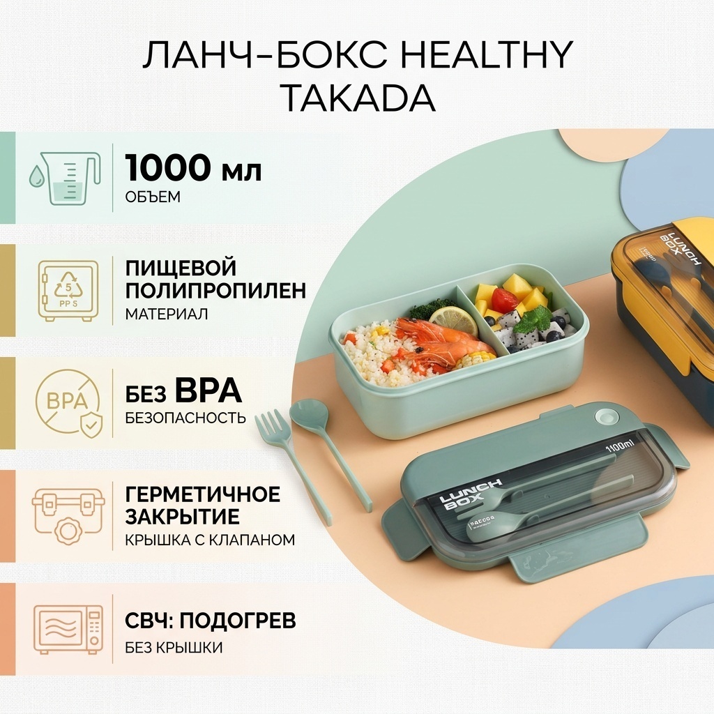 HEALTHY ланч-бокс 184646354 1 шт, полипропилен