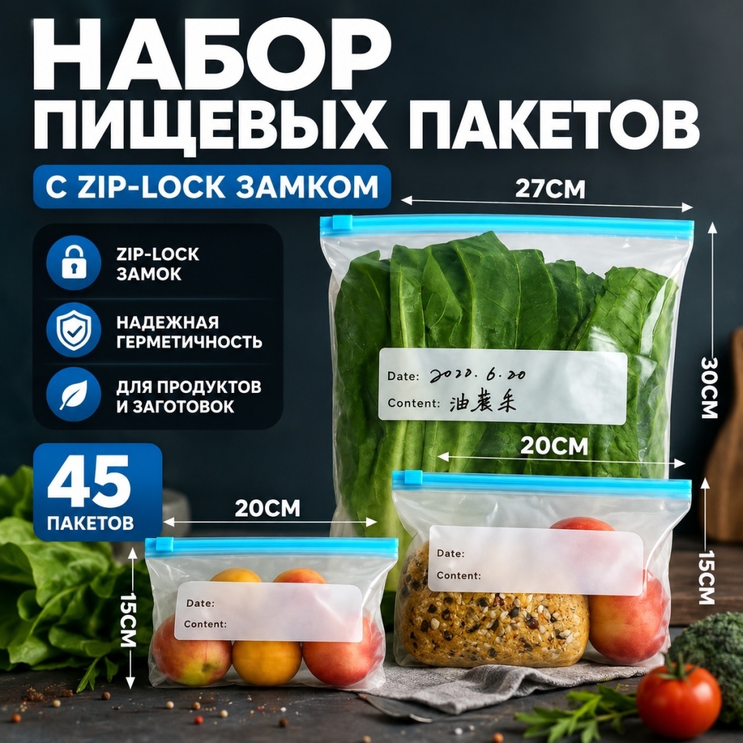 DUOM зип пакеты D-045 для заморозки, для фруктов и овощей, для хранения продуктов, универсальные