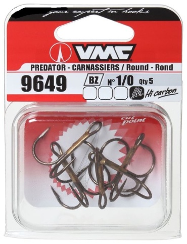 Крючок для рыбалки VMC Крючок VMC тройной 9649 BZ №1/0 тройной бронзовый 5 шт