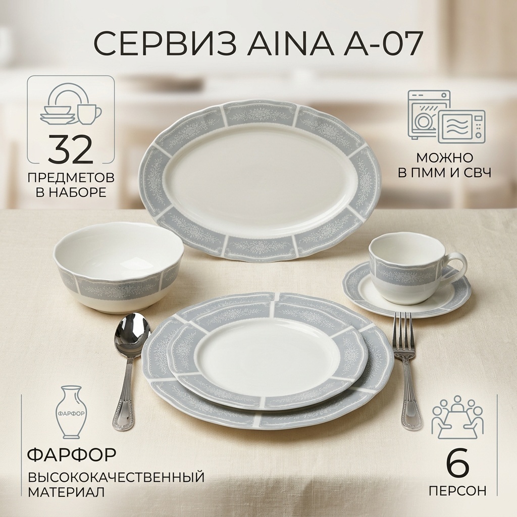 Сервиз на 6 персон Aina Ручная работа, предметов: 32, чайно-столовый, фарфор