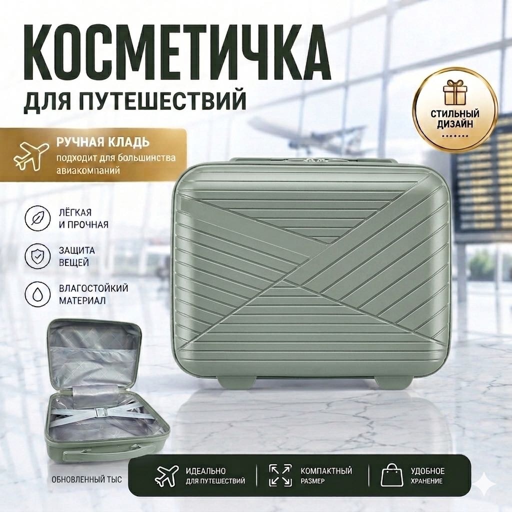Кейс-пилот SANDYK 018# Бьюти-кейс сумочка для чемодана (косметичка) полипропилен 12 л оливковый