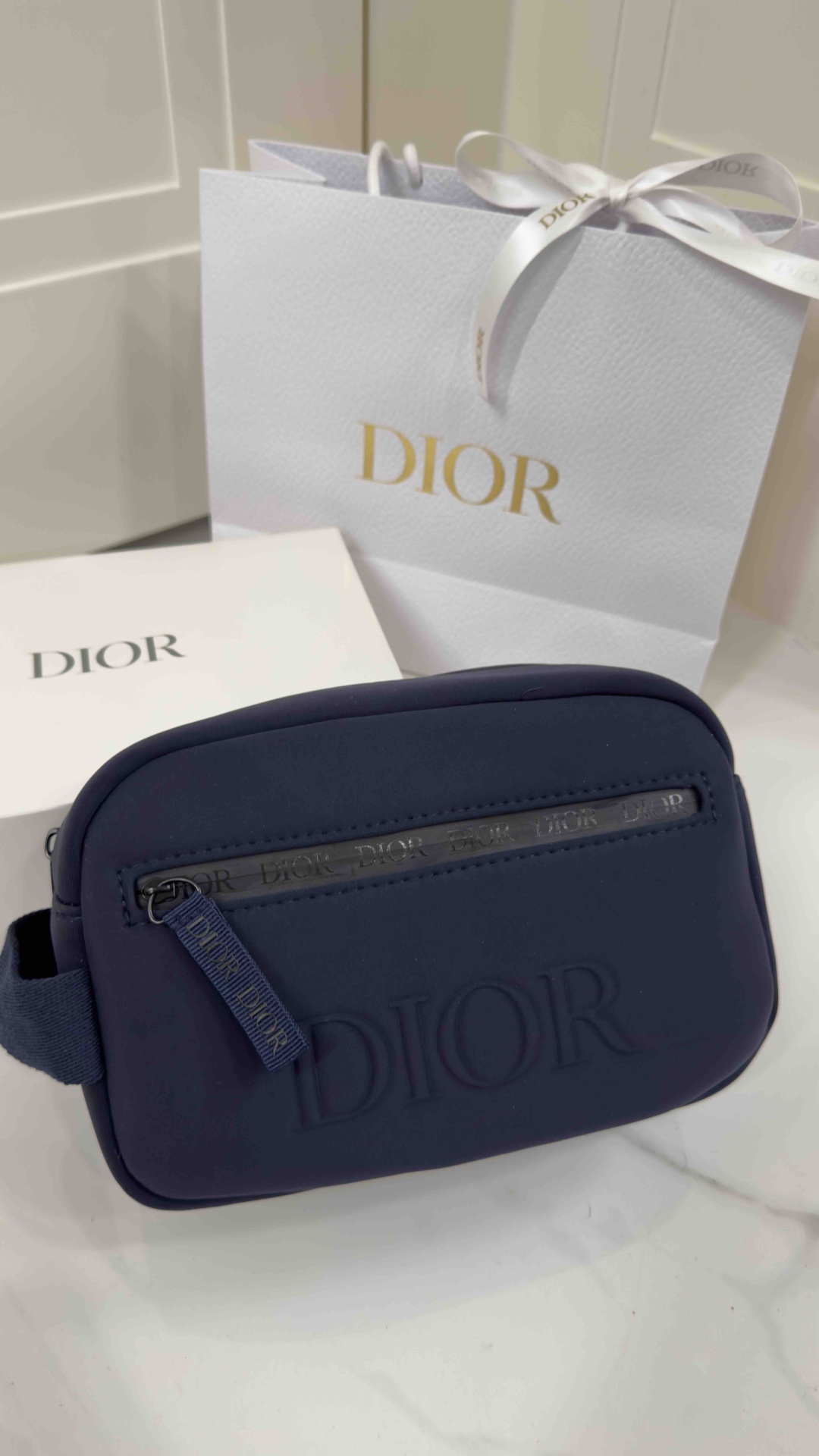 Dior косметичка текстиль, полиэстер синий 13X20 см