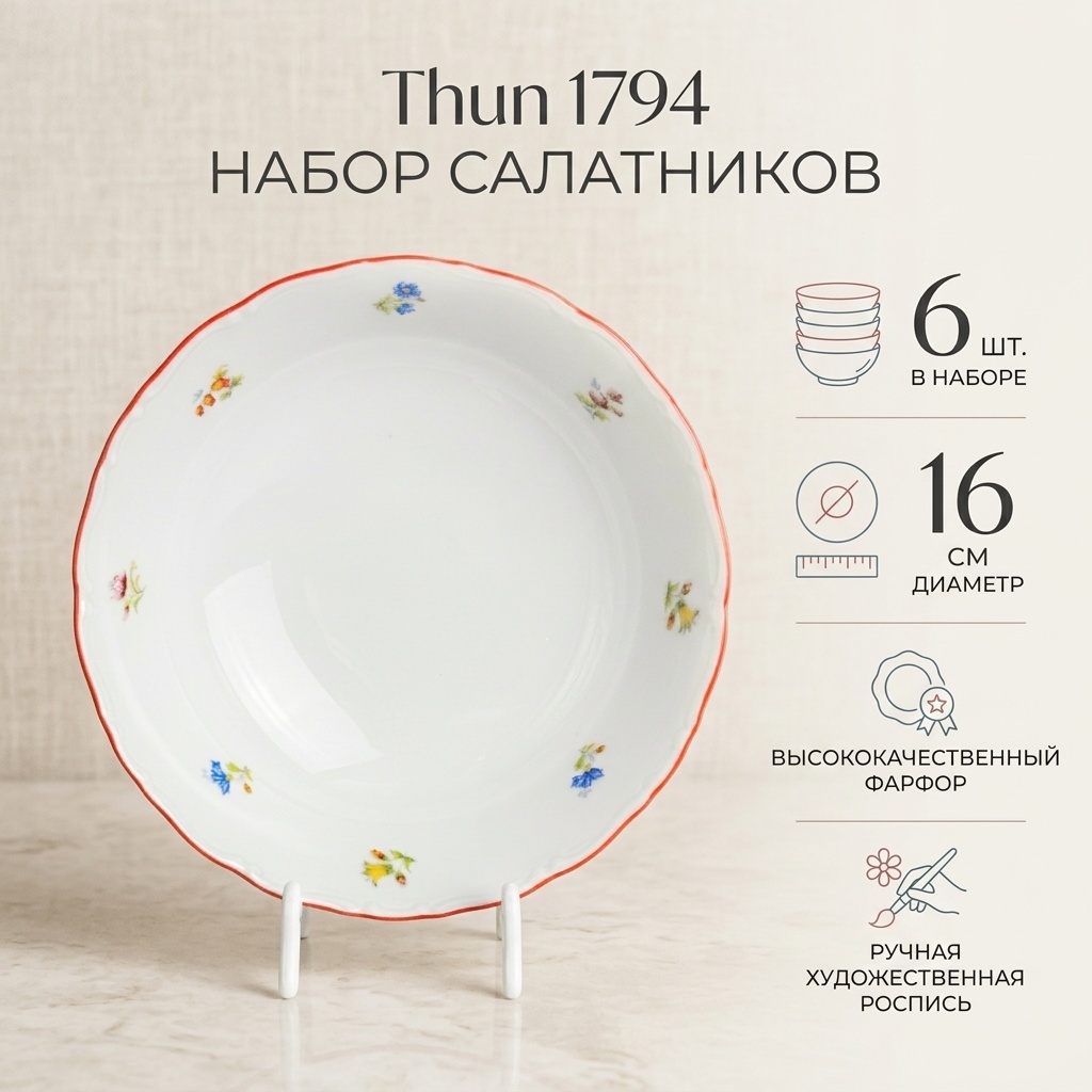 Салатник Thun 1794 16х16 см, фарфор, 6 шт