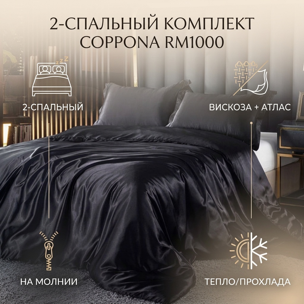 Комплект Coppona Twinkle 2-спальный вискоза, атлас, 2 наволочки: 48x74 см