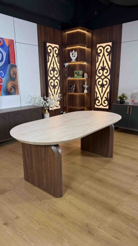 Раздвижной стол OTBASY MEBEL Армада травертин, 300х100x75 см, МДФ, коричневый, бежевый