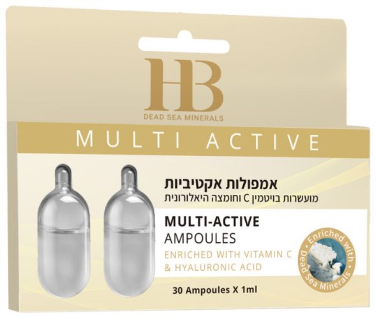 HB Dead Sea Minerals ампульная сыворотка Активные ампулы с гиалуроновой кислотой и витамином С для лица, для зоны декольте 30 мл