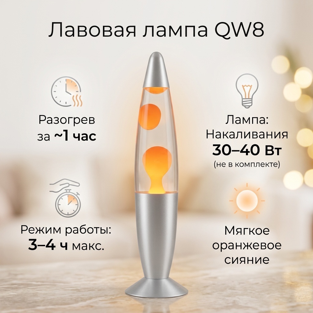 Лавовая лампа настольный QW8, оранжевый