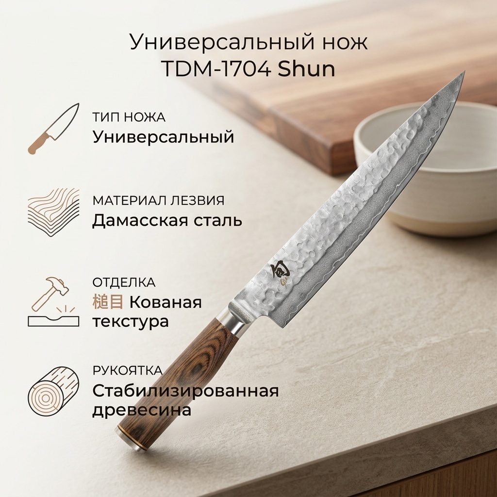 Нож универсальный , лезвие: дамасская сталь 1 шт