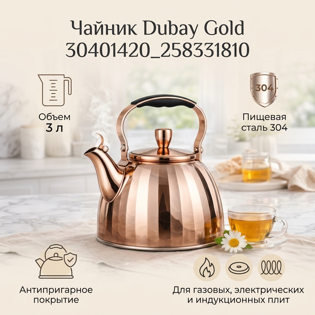 Чайник 30401420_258331810 3 л, нержавеющая сталь
